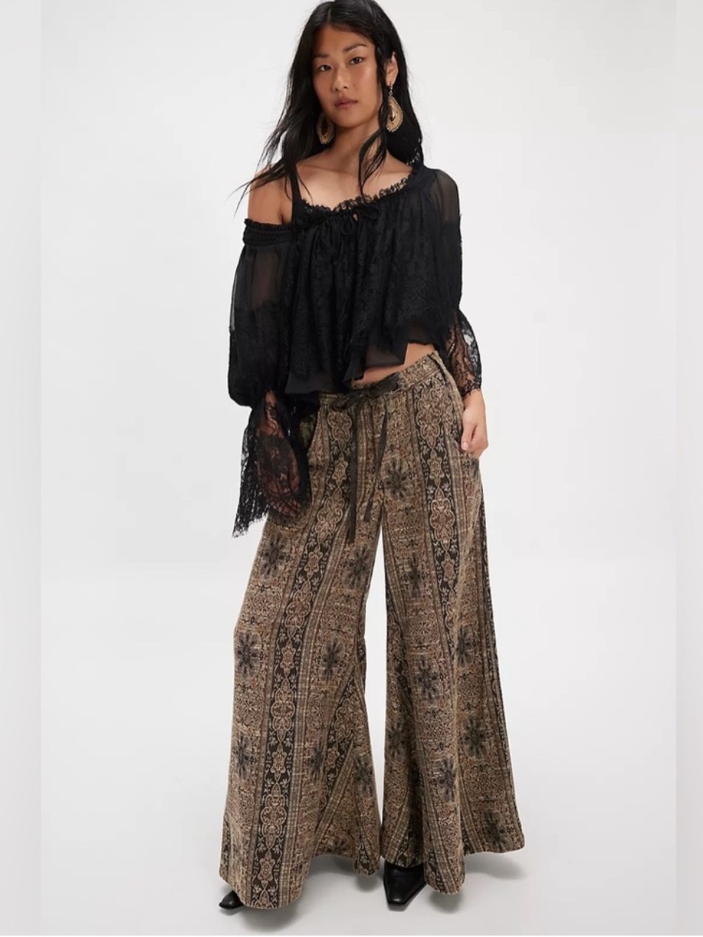 NWT Free People Dahlia Wide-Leg Pant-Original As Header Combo-Brown